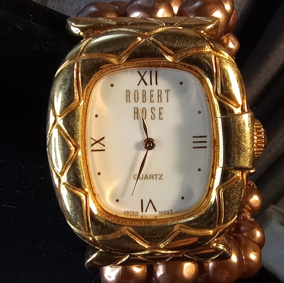 Robert Rose Watch Toffee Faux Pearl Triple Strand Bracelet 7-7.5" - Picture 2 of 9